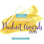 Awardbadge met tekst Natural Health Product Awards 2018 Best Supplement.
