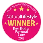 Awardbadge met tekst Natural Lifestyle Winner 2012 voor Best Body and Personal Care.
