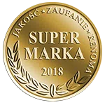 Awardbadge met tekst Gouden award zegel met Super Marka 2018 kwaliteitscertificering.