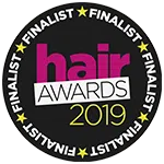 Awardbadge met tekst Hair Awards 2019 finalist.