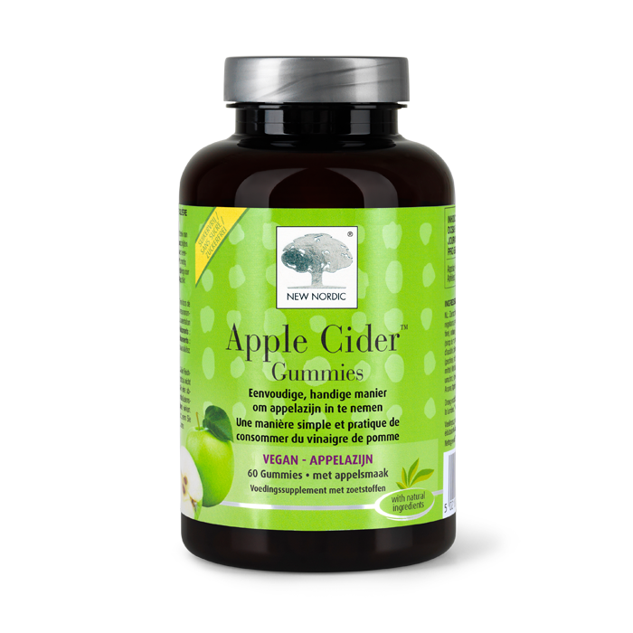 di_webpackshot_applecider_gummies_60_NL Apple Cider Gummies pot met appelazijn en appelsmaak, makkelijk in te nemen in het dagelijks gebruik.