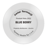 Zilveren awardplaat met Świat Farmacji Product van het Jaar 2022 erkenning voor Blue Berry.