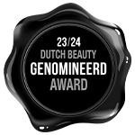 Zwarte zegel met Dutch Beauty Award 2023–2024 nominatie.