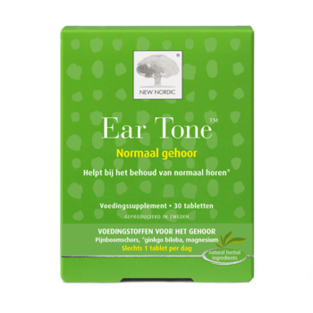 New Nordic Ear Tone™ tabletten in groene verpakking voor het behoud van normaal gehoor.