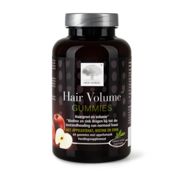 New Nordic Hair Volume™ Gummies in potverpakking, helpen haargroei en volume te ondersteunen.