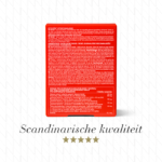 Achterkant van New Nordic Fat Burner™ met productinformatie, dosering en de tekst "Scandinavische kwaliteit".