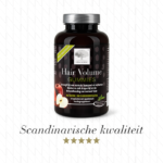 Hair Volume™ Gummies-verpakking met Scandinavische kwaliteit en vijf sterren op een lichte achtergrond.