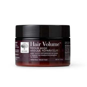 New Nordic Hair Volumeâ„¢ Repair Mask in potverpakking, helpt het haar te voeden en versterken.