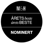 Logo met tekst Årets Bedste Nomineret dat een award nominatie benadrukt.