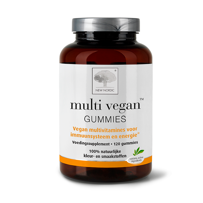 di_webpackshot_multi_vegan_gummies_120_nl New Nordic Multi Veganâ„¢ Gummies in potverpakking, helpen het immuunsysteem en energieniveau te ondersteunen.