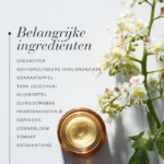 Belangrijke ingrediënten in de gezichtscrème: sheaboter, hyaluronzuur, granaatappel, duindoornbes en paardenkastanje.