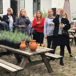 Herbal Schools 33 Mensen nemen deel aan een kruiden evenement en leren over planten.