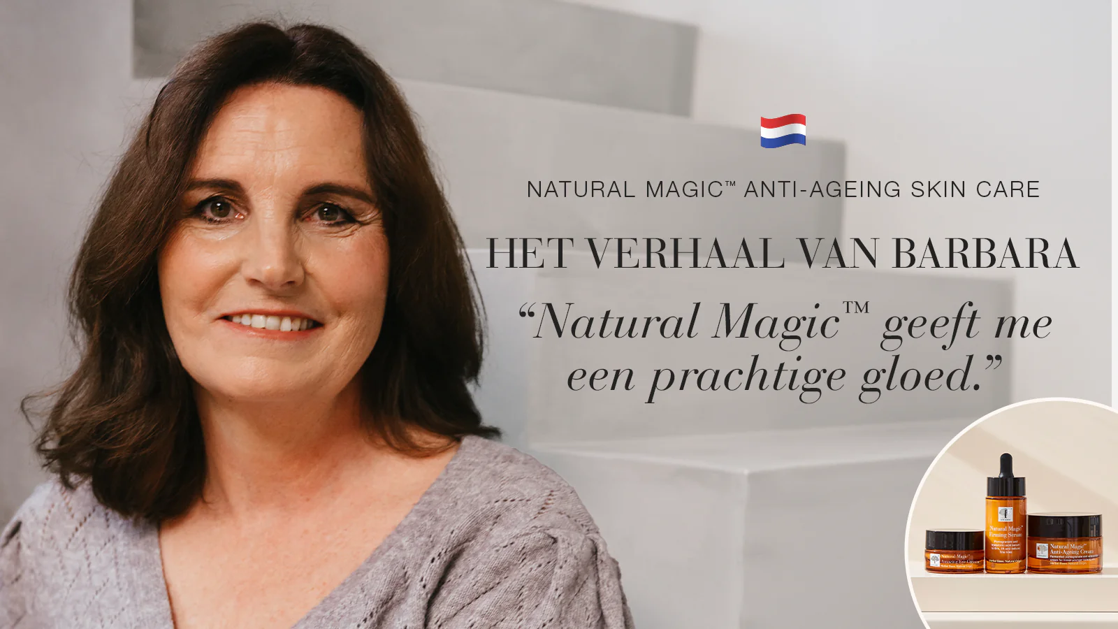 Collagen Shotâ„¢ 16 Natural Magicâ„¢ anti-ageing huidverzorging testimonial van Barbara met quote over haar ervaring.
