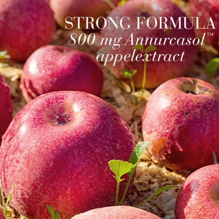 Rode Annurca-appels benadrukken het 800 mg Annurcasol™ appelextract in Hair Volume™ Strong Formula.