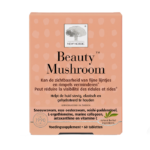 New Nordic Beauty Mushroom™ tabletten in lichtoranje verpakking met focus op huidverzorging en uitstraling.