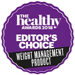 The Healthy Awards 2018 logo met tekst editor’s choice weight management product.