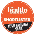 The Healthy Awards 2018 logo met tekst shortlisted weight management product.