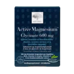 New Nordic Active Magnesium™ Glycinate 600 mg tabletten in blauwe verpakking, helpen spieren en zenuwfunctie te ondersteunen.