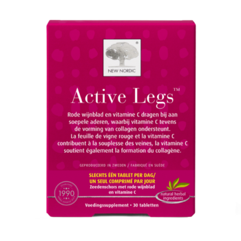 New Nordic Active Legs™ met rood wijnblad en vitamine C, helpt soepele aderen te ondersteunen.