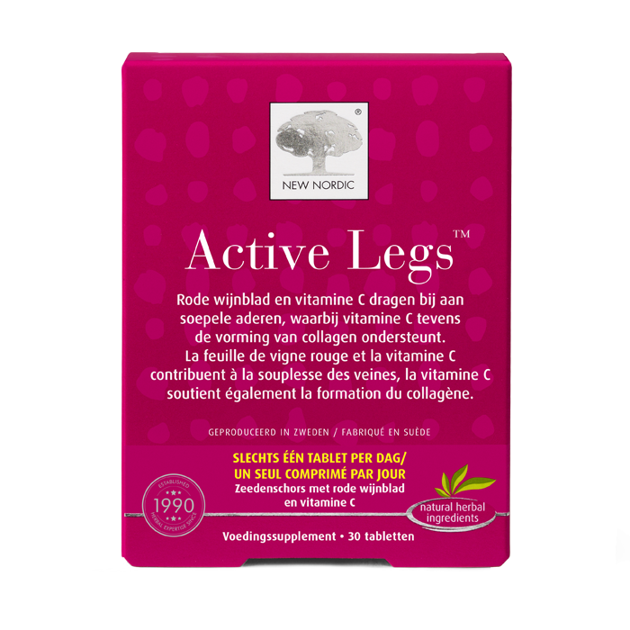 di_webpackshot_activelegs_30_BENELUX New Nordic Active Legsâ„¢ met rood wijnblad en vitamine C, helpt soepele aderen te ondersteunen.