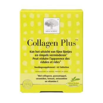 New Nordic Collagen Plus™ met collageen, granaatappel en vitamine C, helpt de huid te verzorgen.