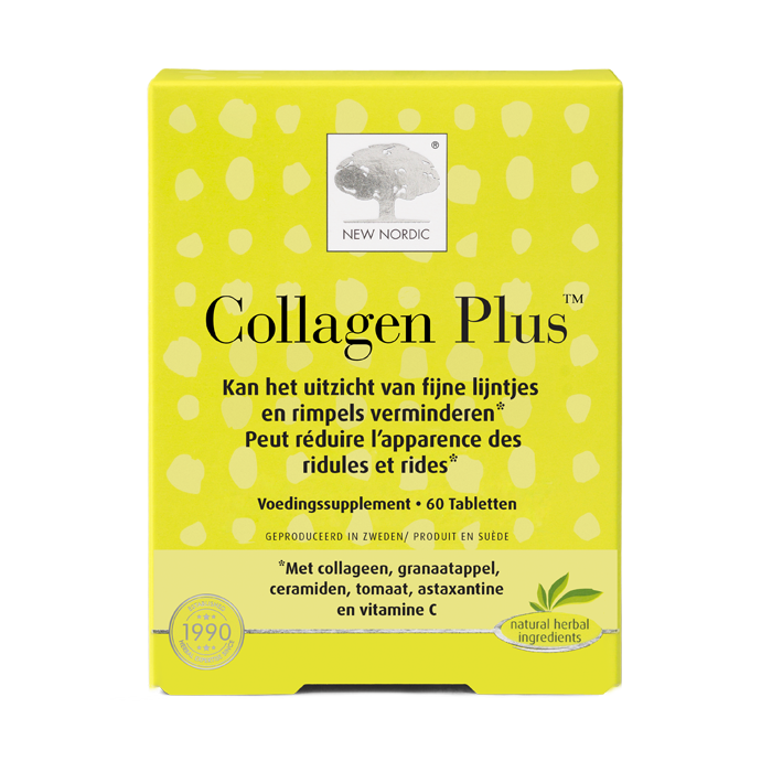 di_webpackshot_collagenplus_60_BENELUX New Nordic Collagen Plusâ„¢ met collageen, granaatappel en vitamine C, helpt de huid te verzorgen.