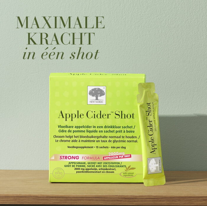 Apple Cider™ Shot met drinkbare sachet.