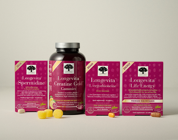 Longévita™ assortiment met Spermidine, Creatine Gold Gummies, L-Ergothioneine en Life Energy.